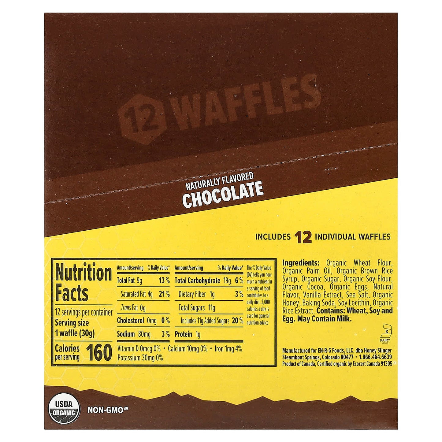 Chocolate Energy Waffles by Honey Stinger - 12 Pack, 1.06 oz Each - Image 2