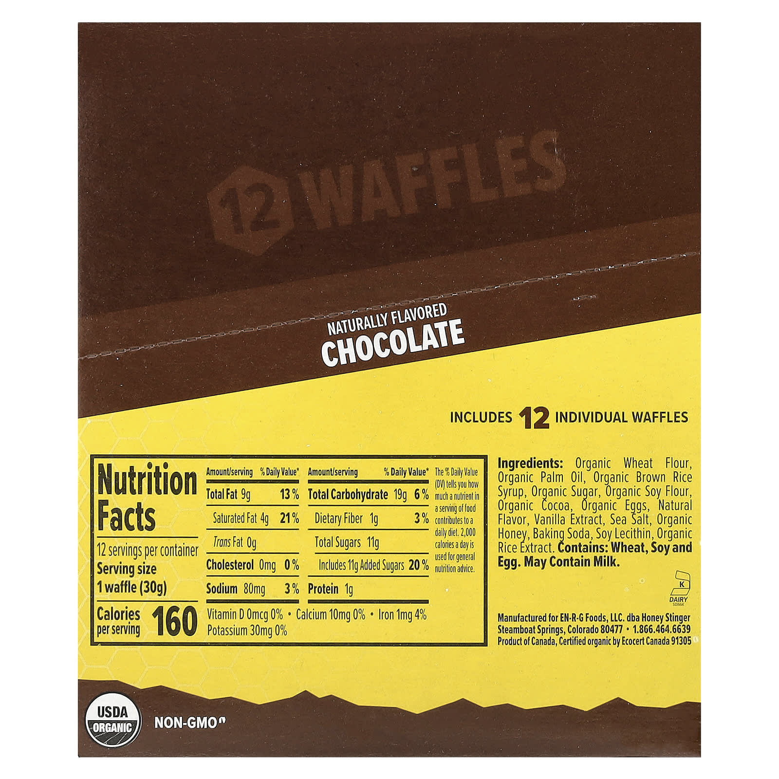 Chocolate Energy Waffles by Honey Stinger - 12 Pack, 1.06 oz Each - Image 2