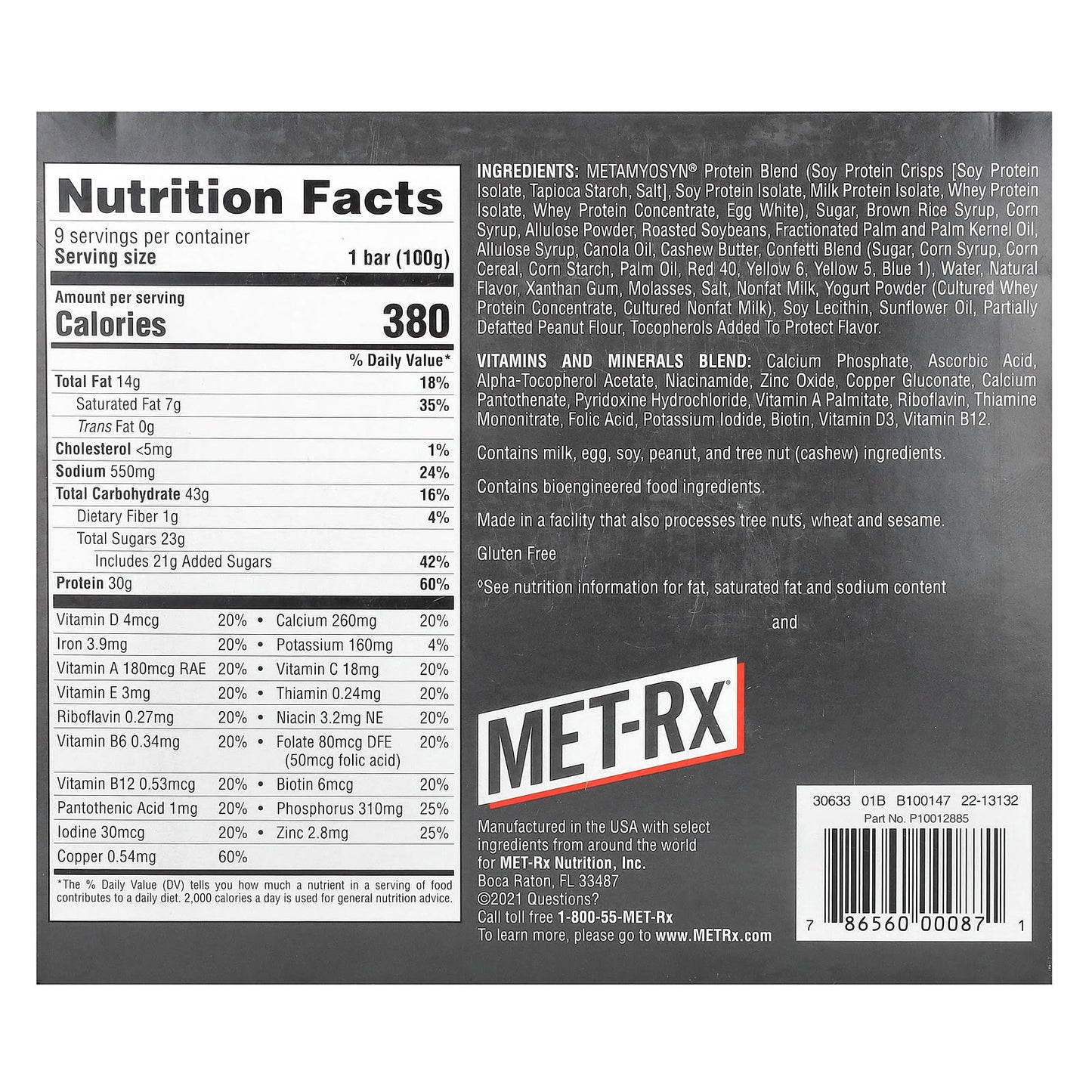 MET-Rx, Big 100, Meal Replacement Bar, Fruity Cereal Crunch, 9 Bars, 3.52 oz (100 g) Each - Image 2