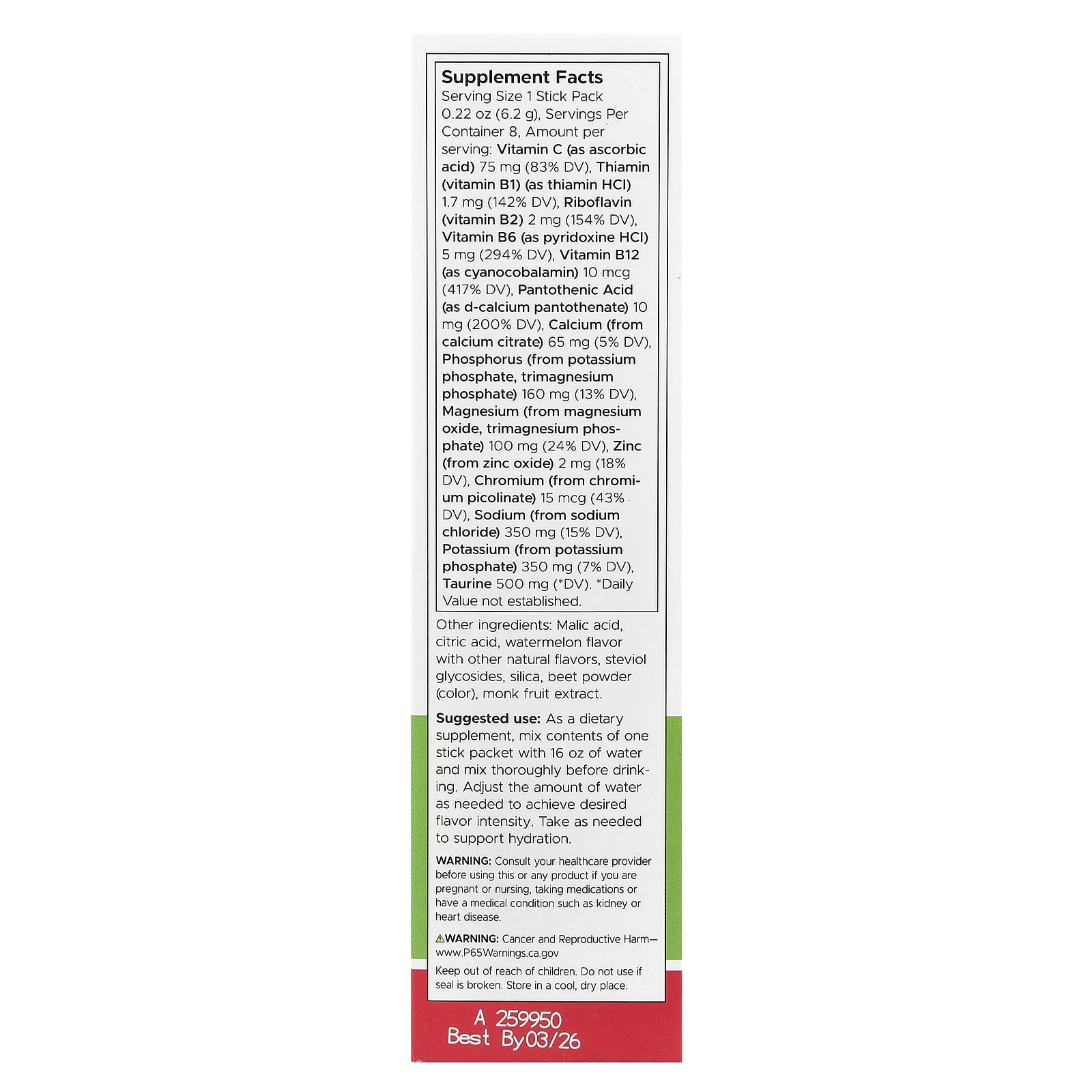 Swanson, Simply Hydrate, Electrolyte Hydration Mix, Watermelon, 8 Stick Packs 0.22 oz (6.2 g) Each - Image 2
