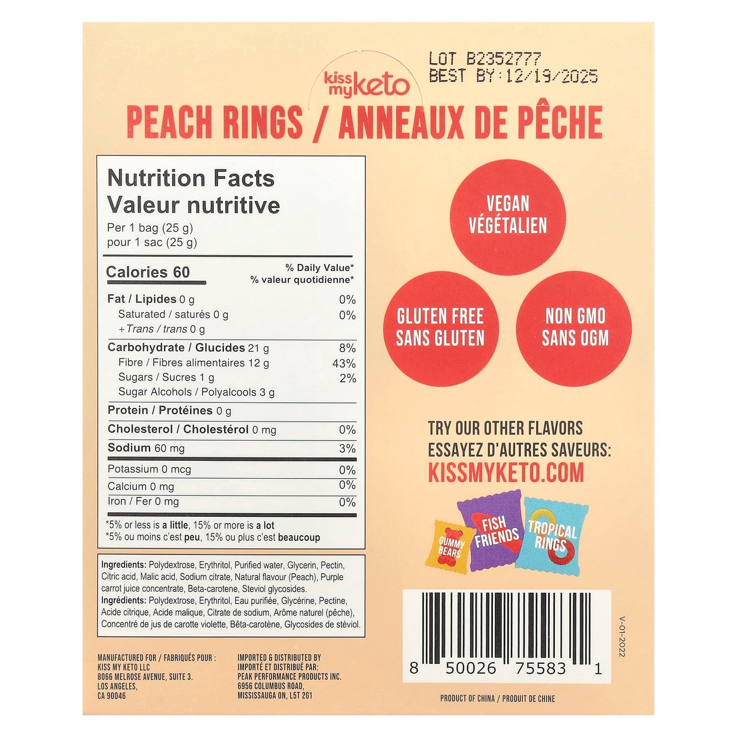 Kiss My Keto, Gummy Candy, Peach Rings, 8 Bags, 0.88 oz (25 g) Each - Image 2