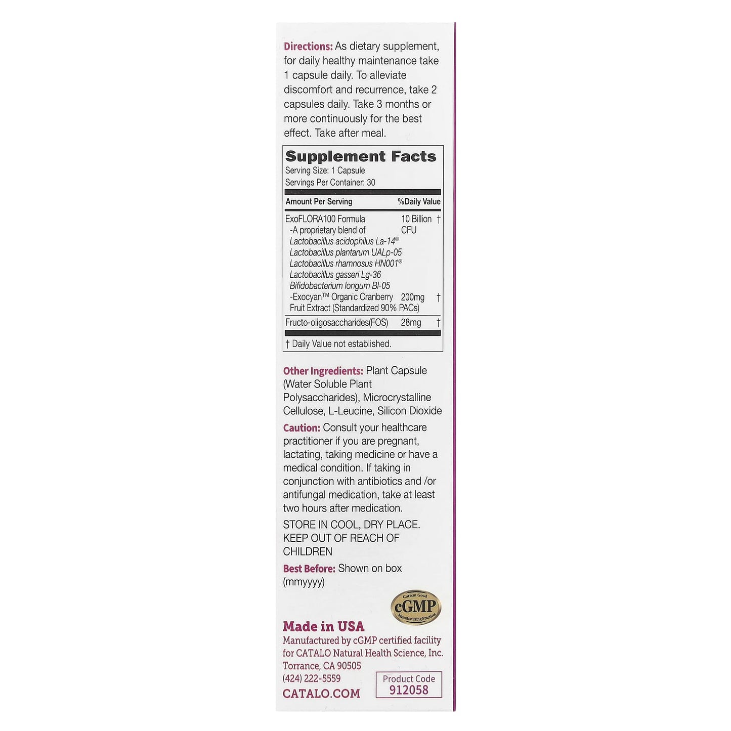 CATALO, Women's Vaginal Flora Probiotics, 30 Vegetarian Capsules