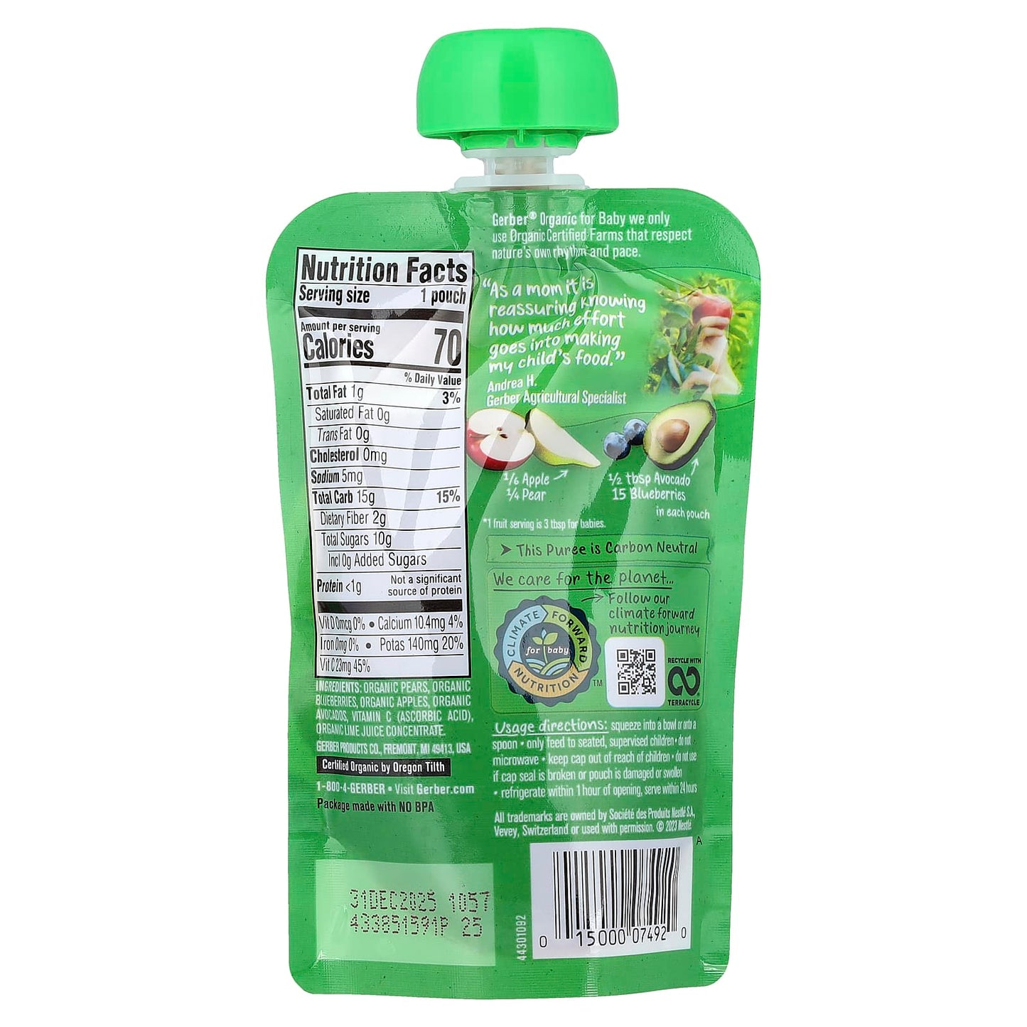 Gerber Organic Baby Food Pouches, 2nd Foods, 3.5 oz (99g), 4 Fruits - Image 2