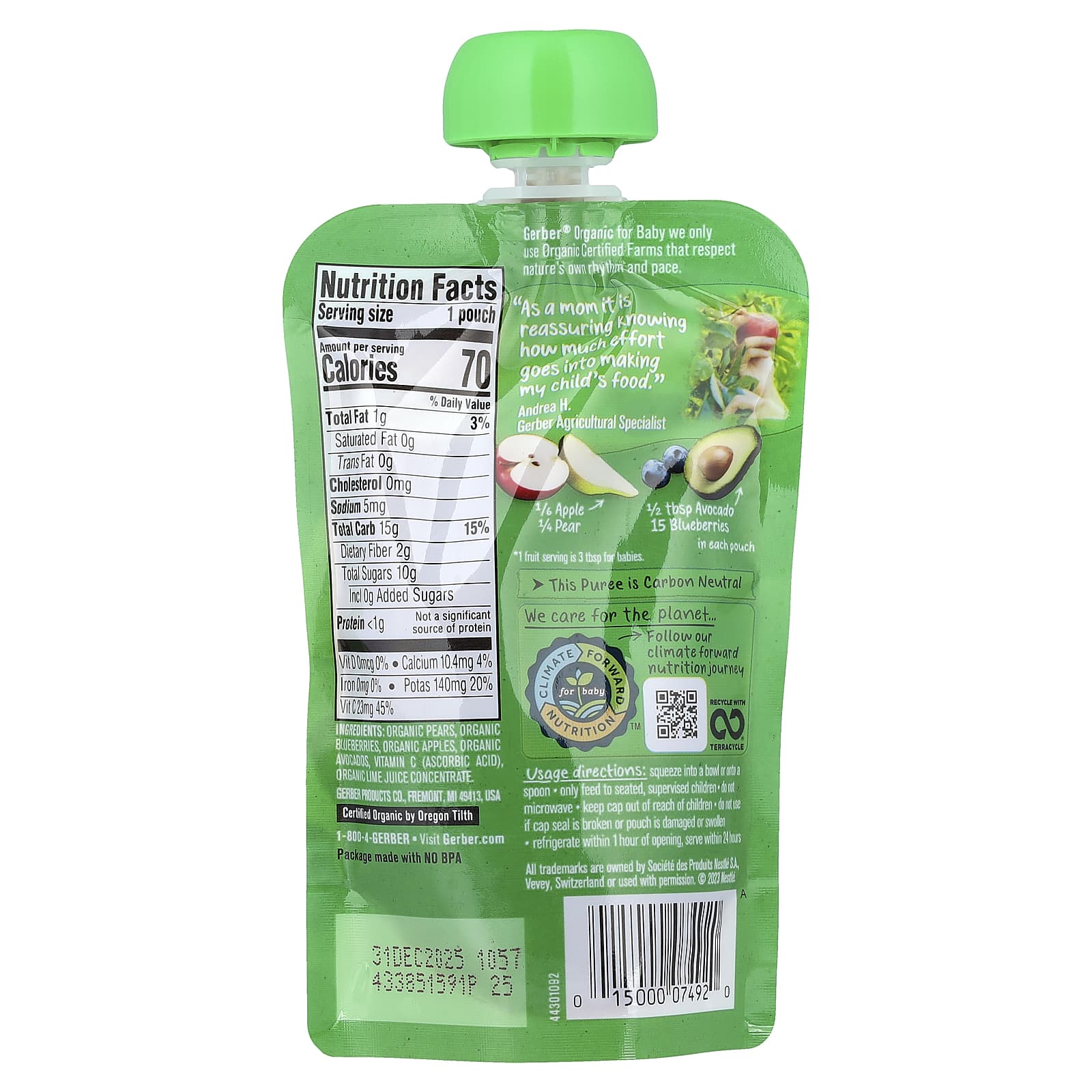 Gerber Organic Baby Food Pouches, 2nd Foods, 3.5 oz (99g), 4 Fruits - Image 2