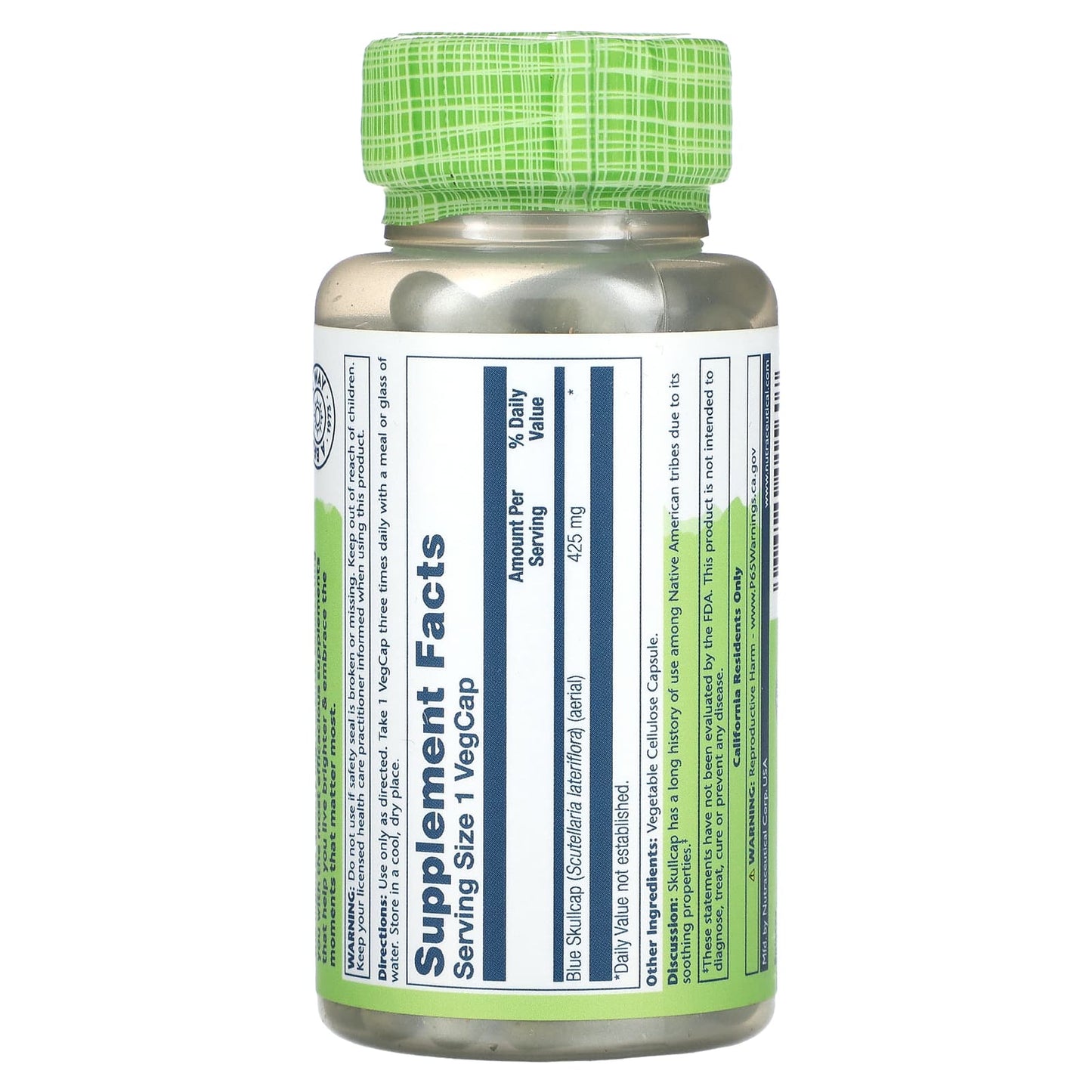 Solaray, True Herbs, Blue Skullcap, 425 mg, 100 VegCaps - Image 2