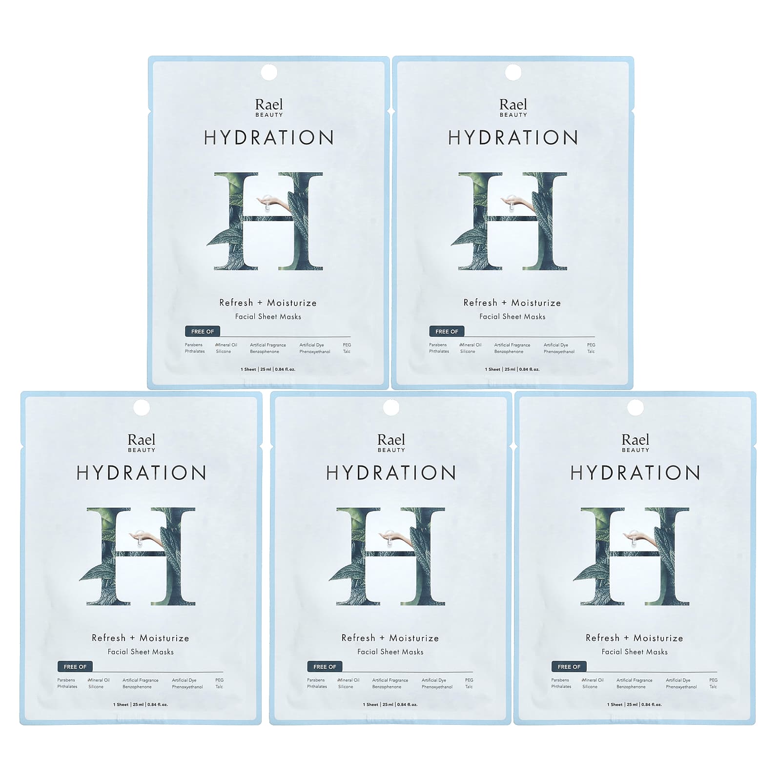 Rael, Beauty, Hydration Facial Beauty Sheet Masks, 5 Sheets, 0.84 fl oz (25 ml) Each - Image 1