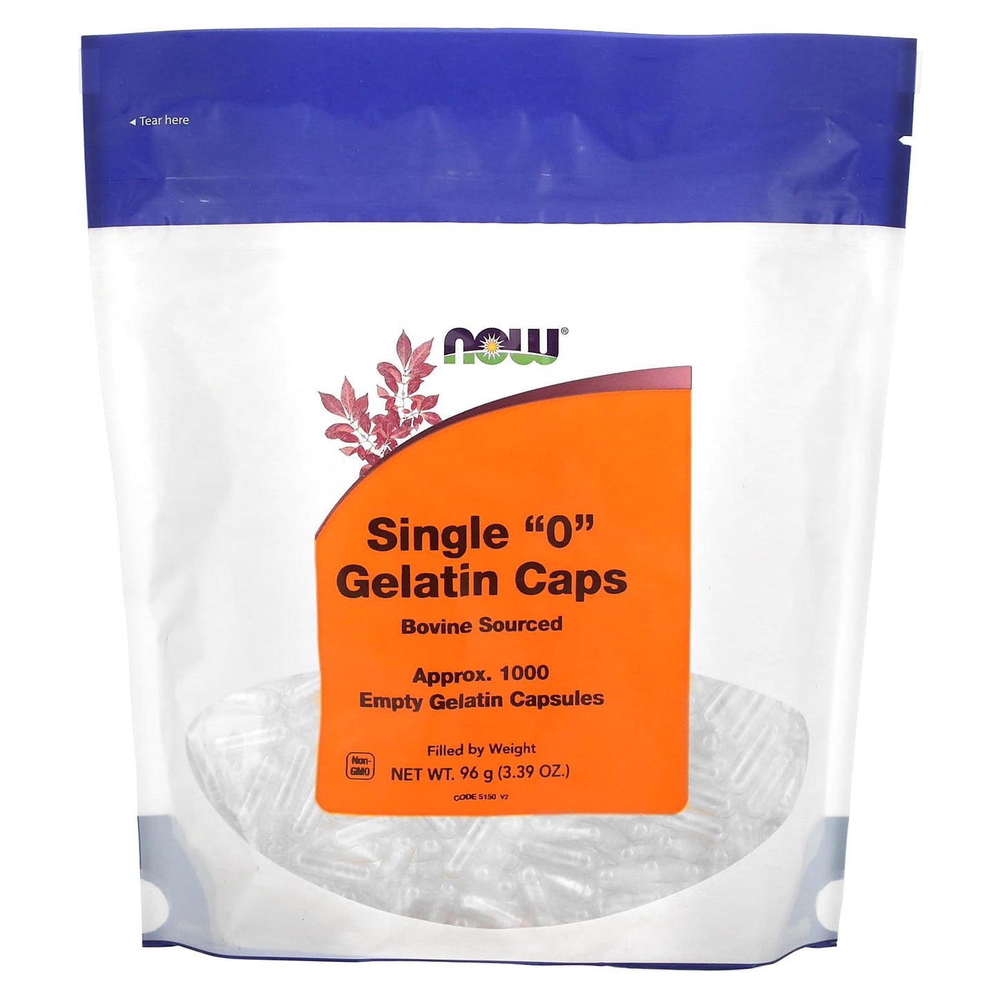 NOW Foods, Single "0" Gelatin Caps, Approx. 1,000 Empty Gelatin Capsules, 3.39 oz (96 g) - Image 1