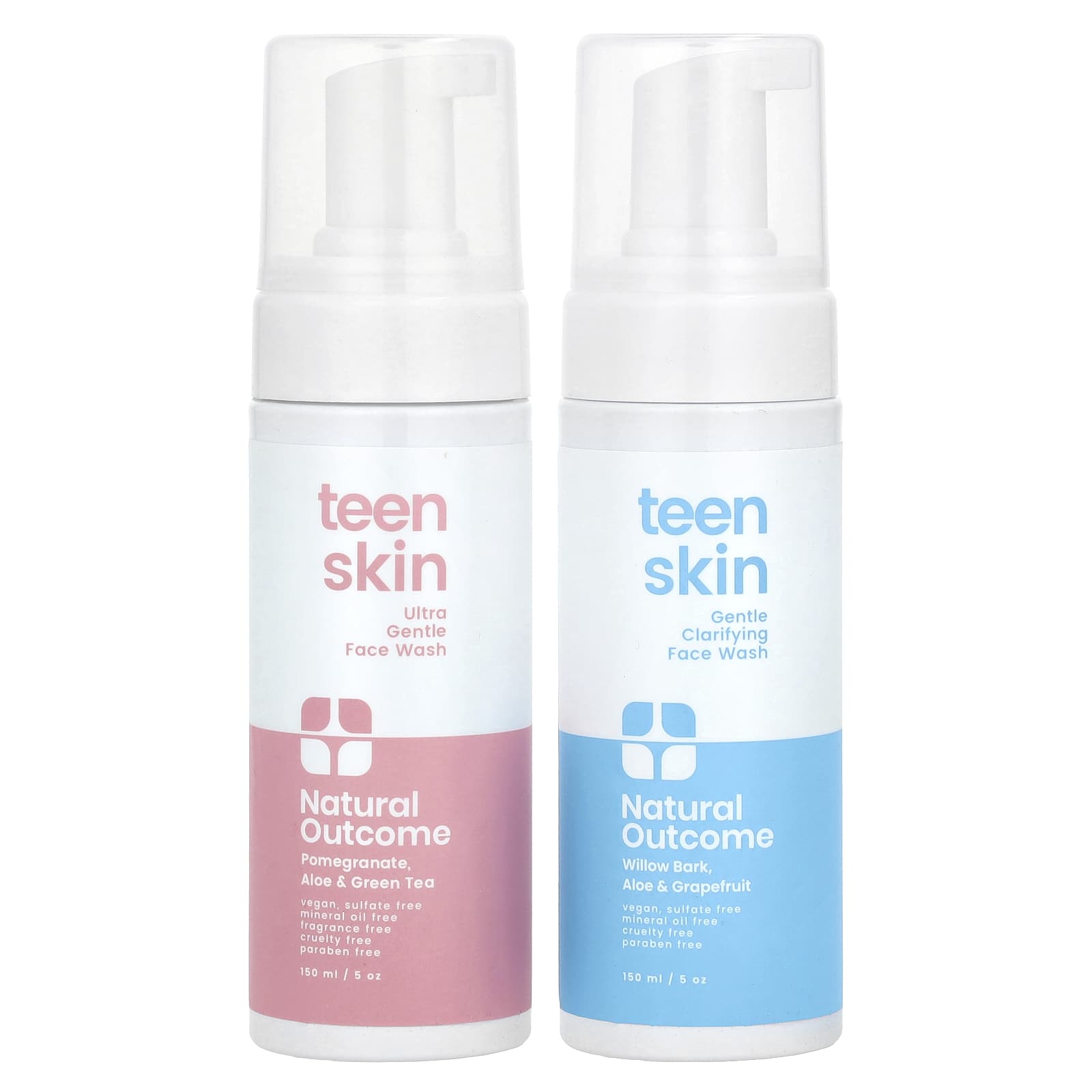 Natural Outcome, Teen Skin, Face Wash Duo, Clarifying Face Wash, 1 Set, 5 oz (150 ml) Each - Image 1