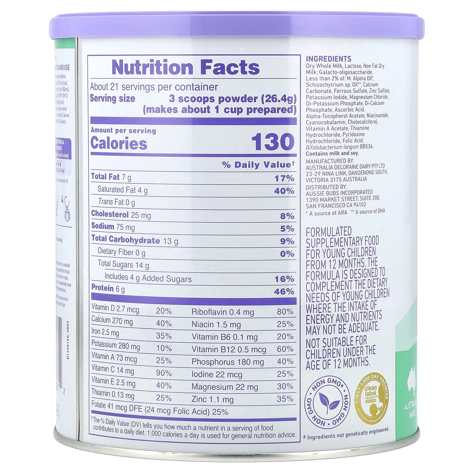 Aussie Bubs 365 Day Toddler Drink Powder, Grass Fed, 12-36 Months - Image 2