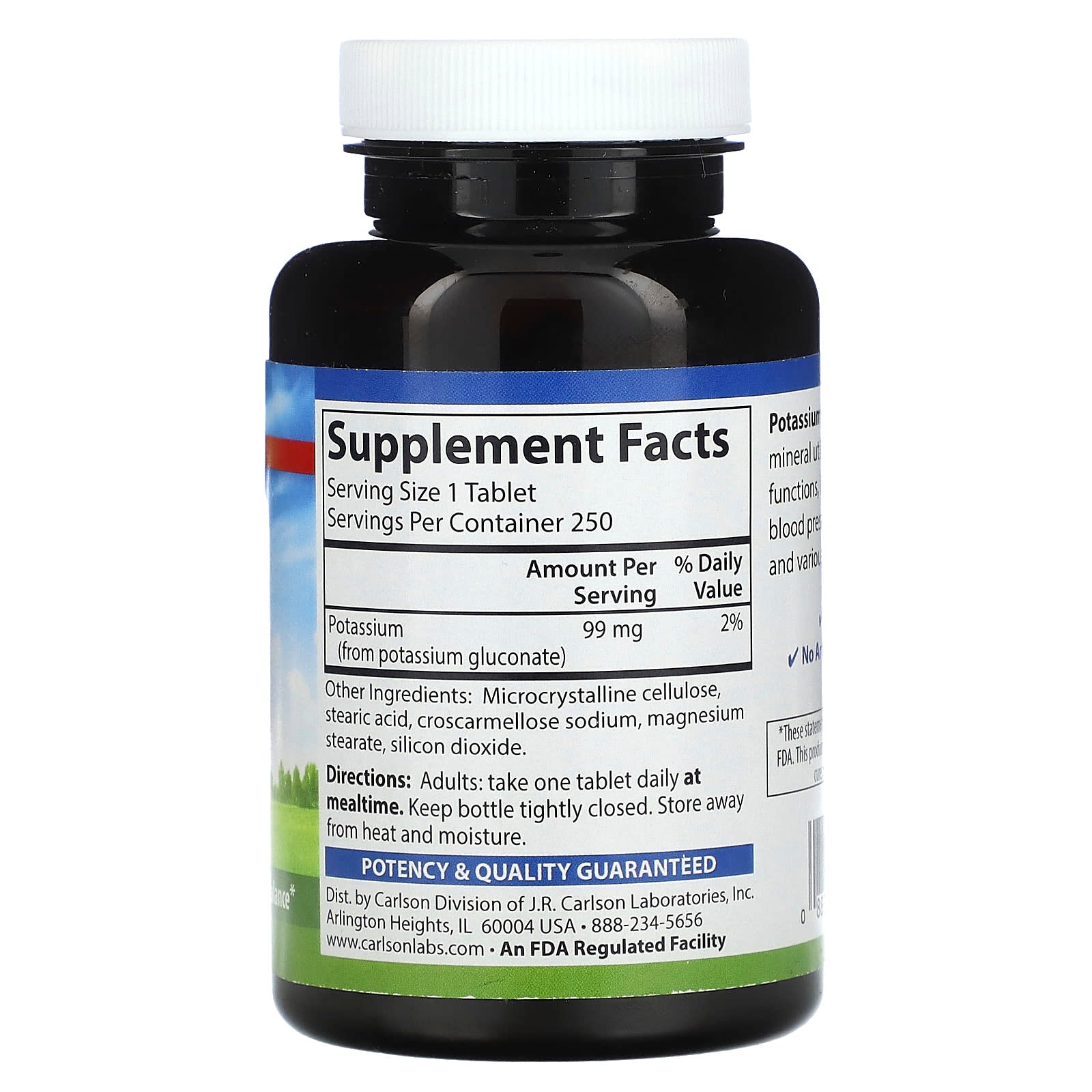 Carlson Potassium Supplements 99mg, 250 Tablets for Heart Health - Image 2