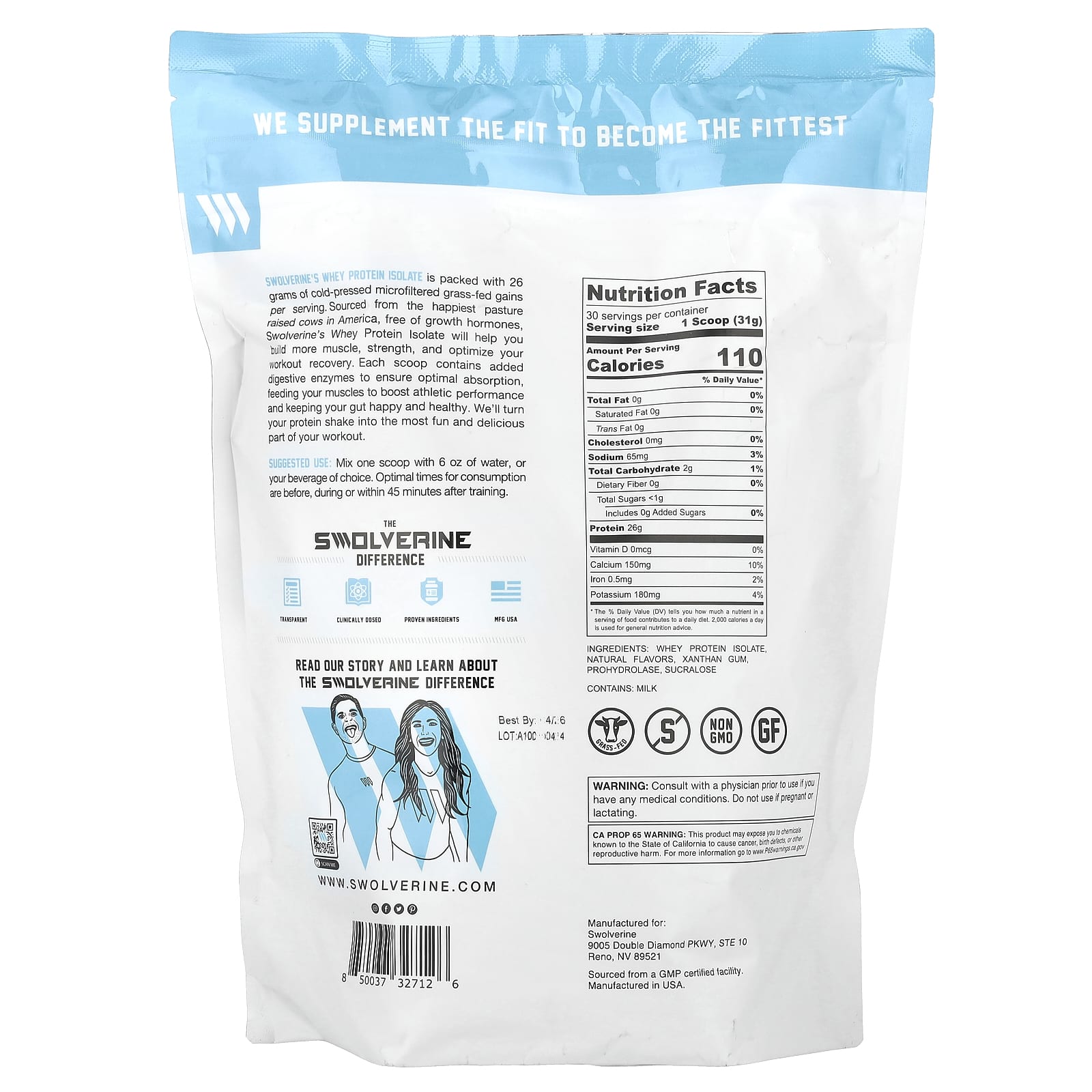 Swolverine, Whey Isolate, Chocolate Milkshake, 2.05 lb (930 g) - Image 2