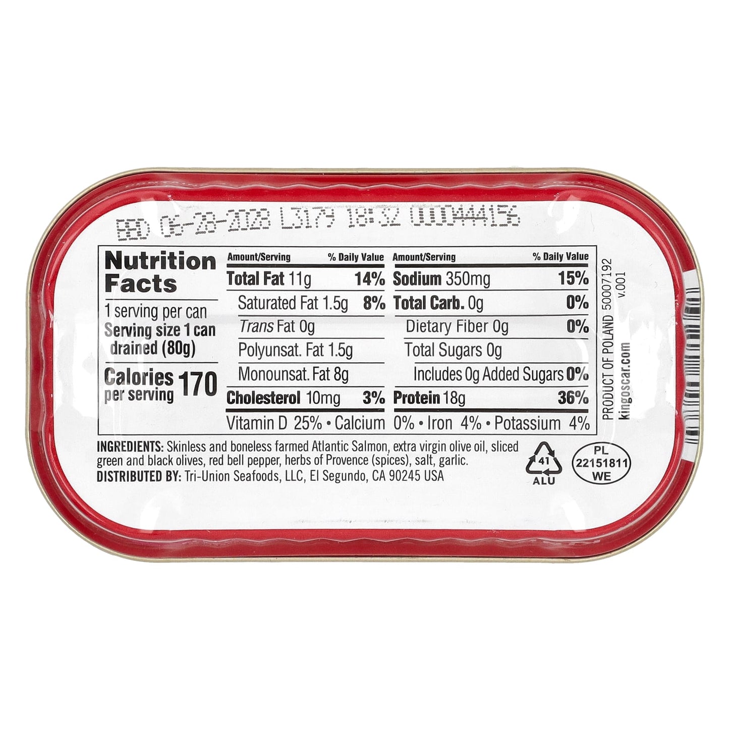 King Oscar, Skinless & Boneless Salmon in Extra Virgin Olive Oil, Mediterranean Style, 4.05 oz (115 g) - Image 2