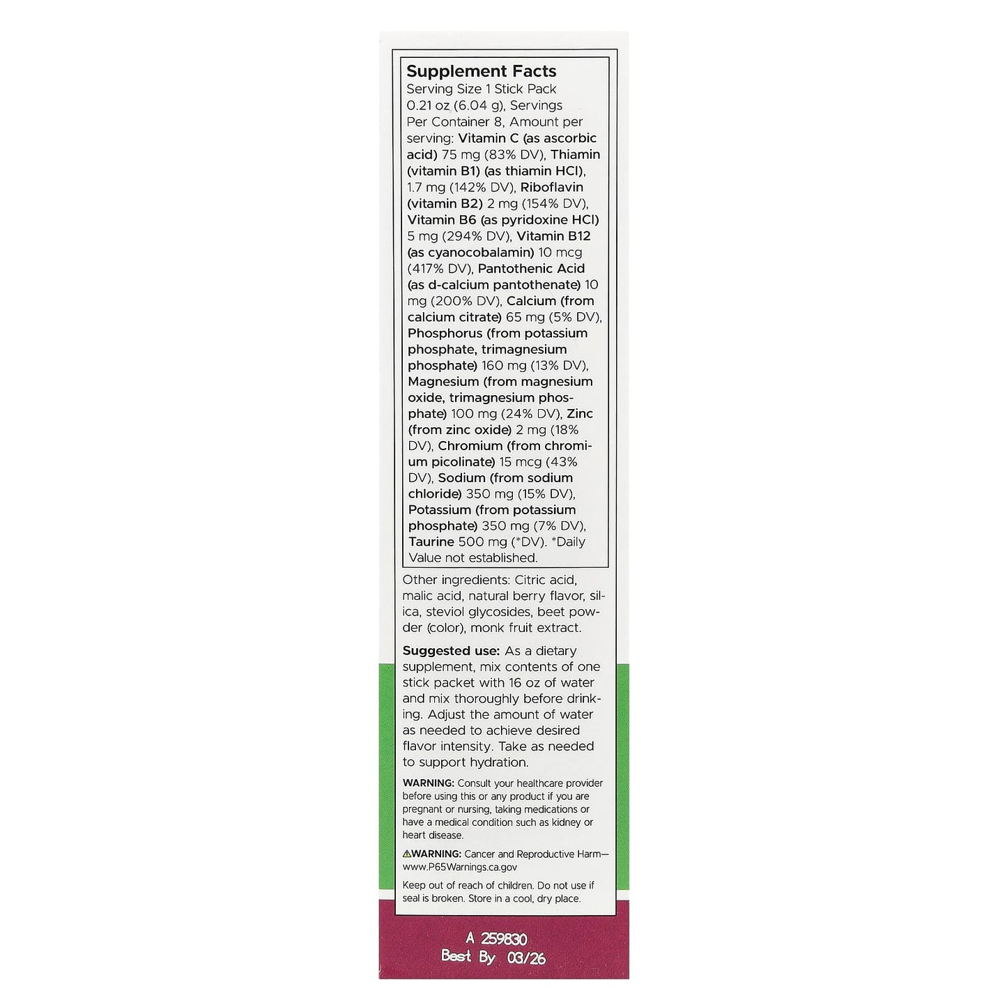 Swanson, Simply Hydrate, Electrolyte Hydration Mix, Berry Blast, 8 Stick Packs 0.21 oz (6.04 g) Each - Image 2