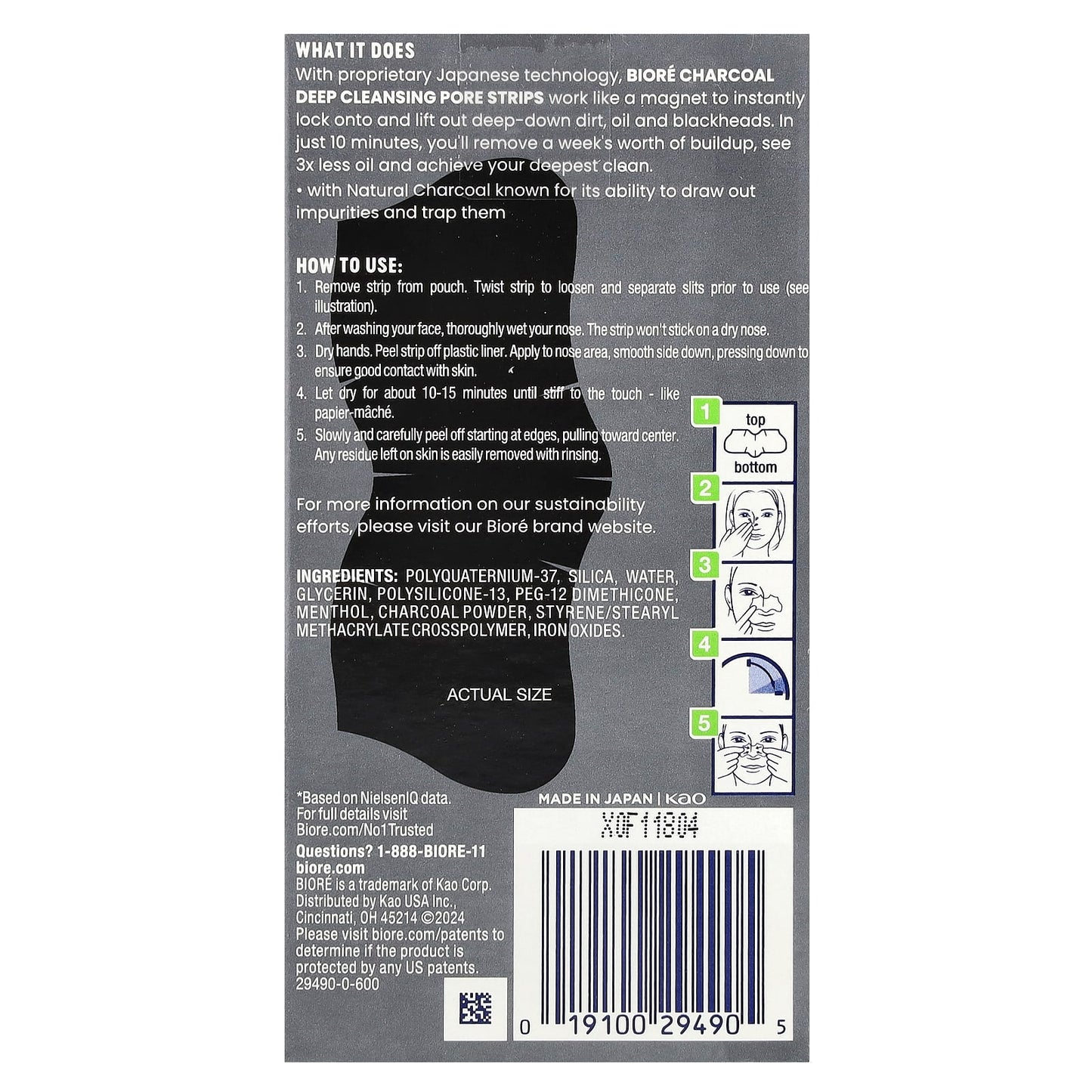 Biore Oil Control Charcoal Deep Cleansing Pore Strips for Men | 18 Nose Strips - Image 2