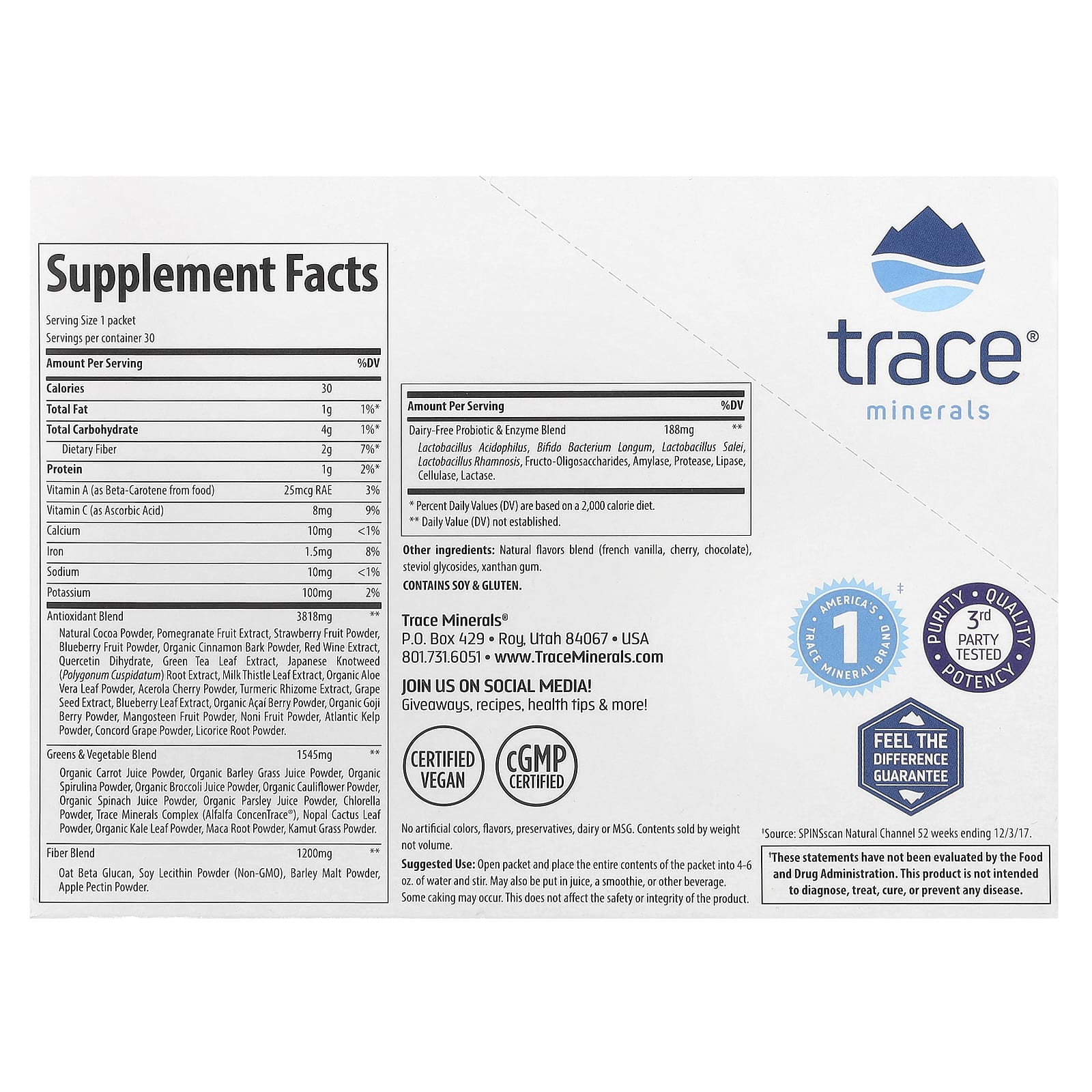 Trace, Greens Pak, Chocolate, 30 Packets, 0.26 oz (7.5 g) Each - Image 2