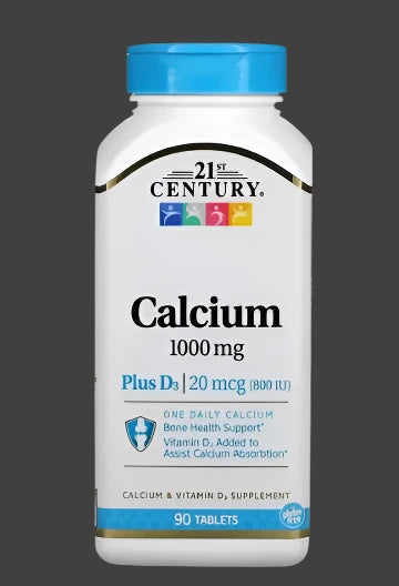 21ST CENTURY, CALCIUM PLUS D3, 1000 MG, 90 TABS