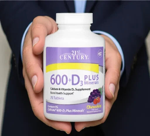 21st Century, 600 + D3 Plus Minerals, Fruit Punch, 75 Chewable Tablets