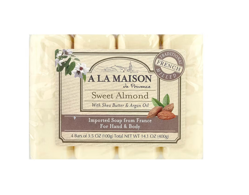 A La Maison de Provence, Hand & Body Bar Soap, Sweet Almond, 4 Bars, 3.5 oz (100 g) Each
