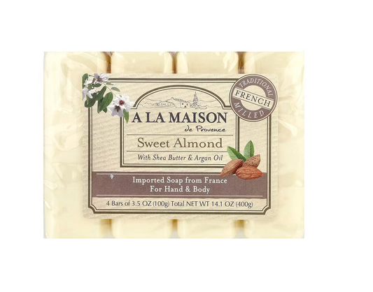 A La Maison de Provence, Hand & Body Bar Soap, Sweet Almond, 4 Bars, 3.5 oz (100 g) Each