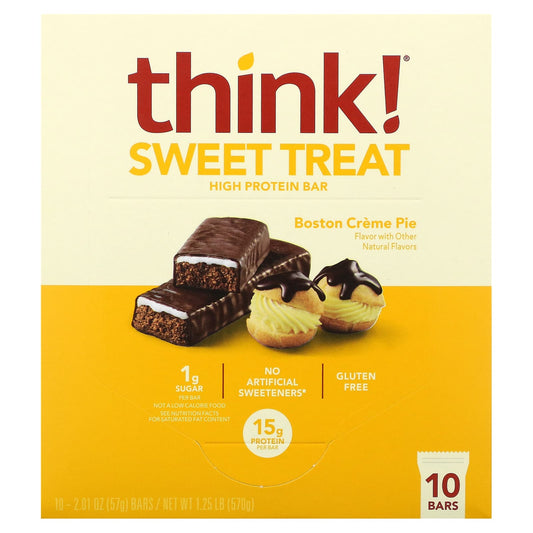 Think !, Sweet Treat, High Protein Bar, Boston Creme Pie, 10 Bars, 2.1 oz (57 g) - Image 1