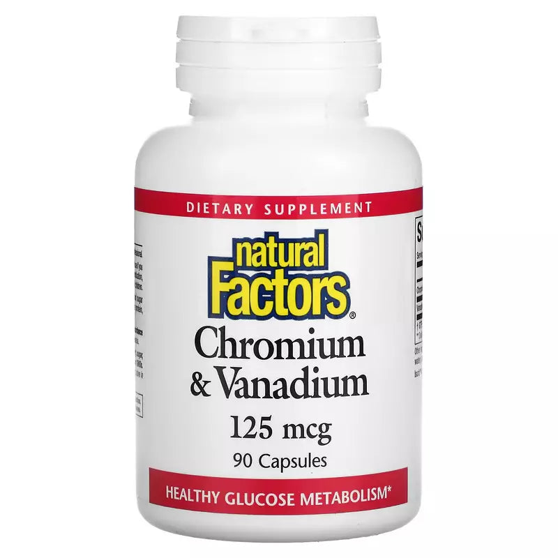 NATURAL FACTORS - CHROMIUM & VANADIUM - 125MCG - 90 CAPS - EXPIRY: 2028