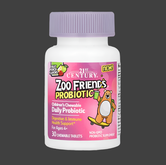 21st Century, Zoo Friends, Children's Chewable Probiotic, Age 4+, Fruit Punch, 30 Chewable Tablets