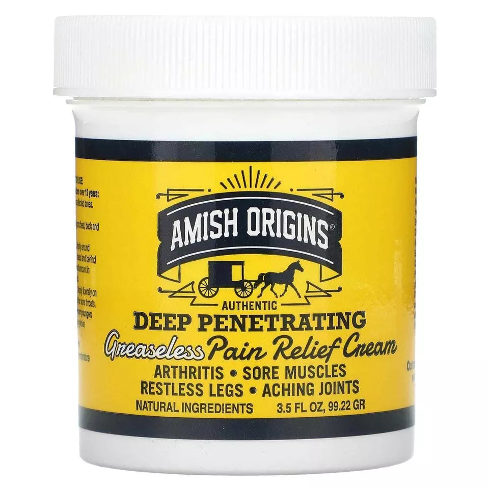 AMISH ORIGINS - DEEP PENETRATING - GREASELESS - PAIN RELIEF CREAM - 99 G