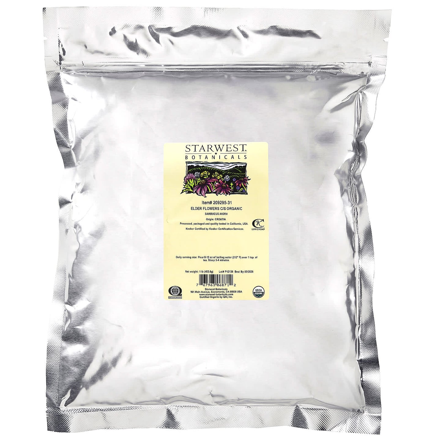 Starwest Botanicals, Organic Elder Flowers C/S, 1 lb (453.6 g) - Image 2