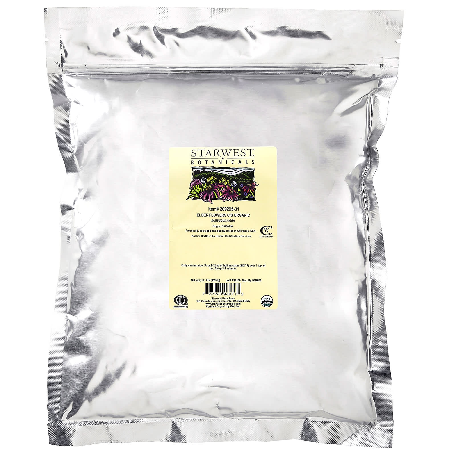 Starwest Botanicals, Organic Elder Flowers C/S, 1 lb (453.6 g) - Image 2