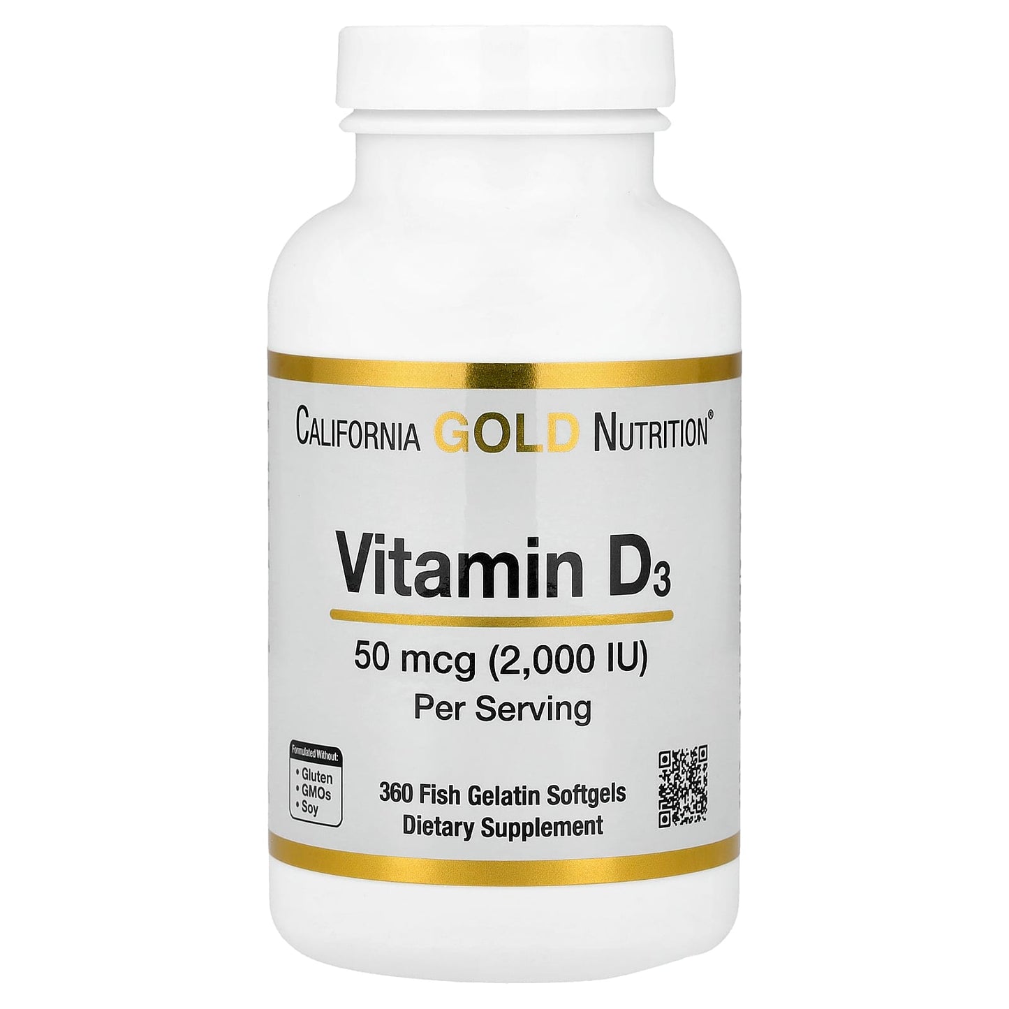 California Gold Nutrition Vitamin D3 50 mcg 2000 IU Fish Gelatin Softgels - Image 1