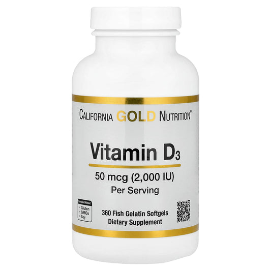 California Gold Nutrition Vitamin D3 50 mcg 2000 IU Fish Gelatin Softgels - Image 1