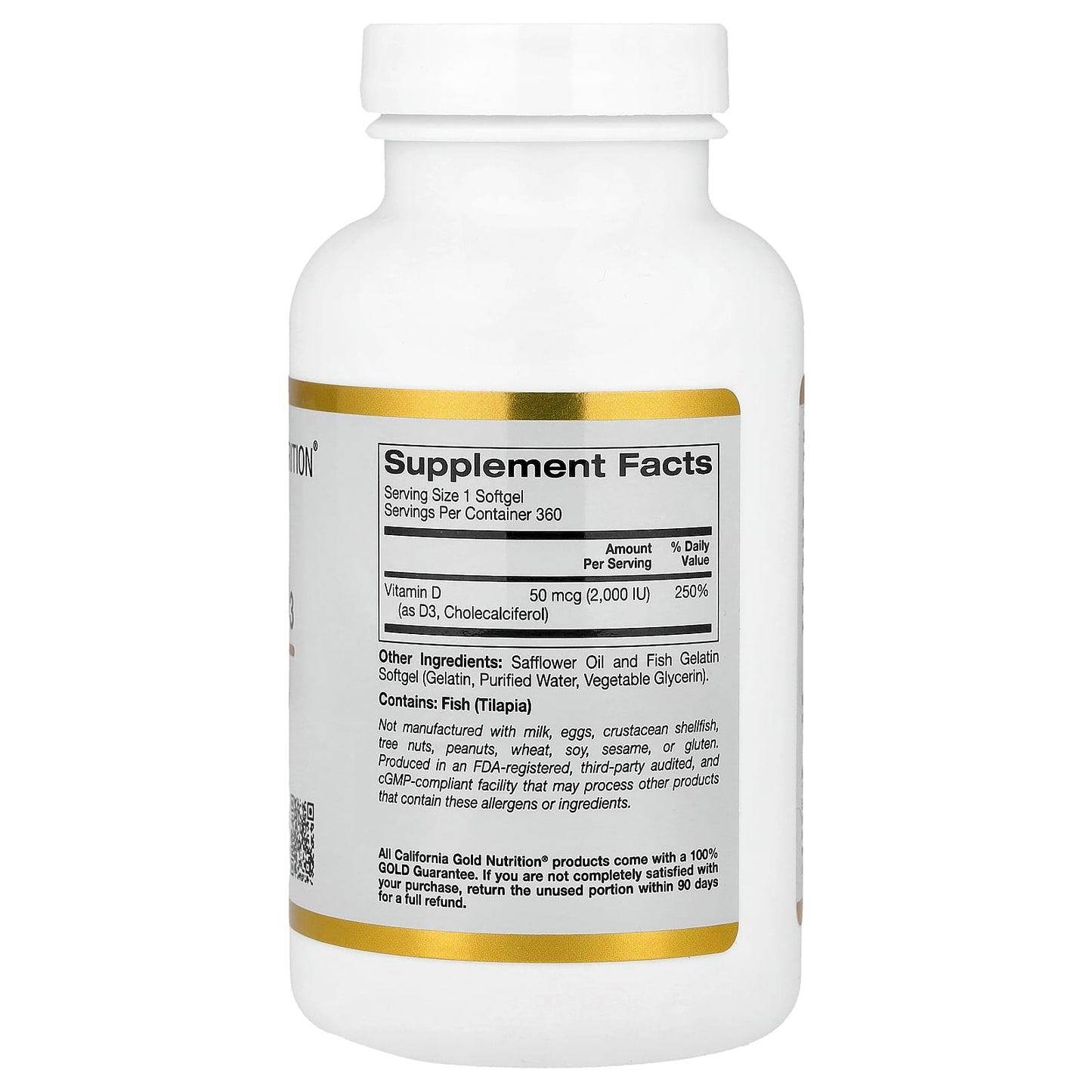 California Gold Nutrition Vitamin D3 50 mcg 2000 IU Fish Gelatin Softgels - Image 2