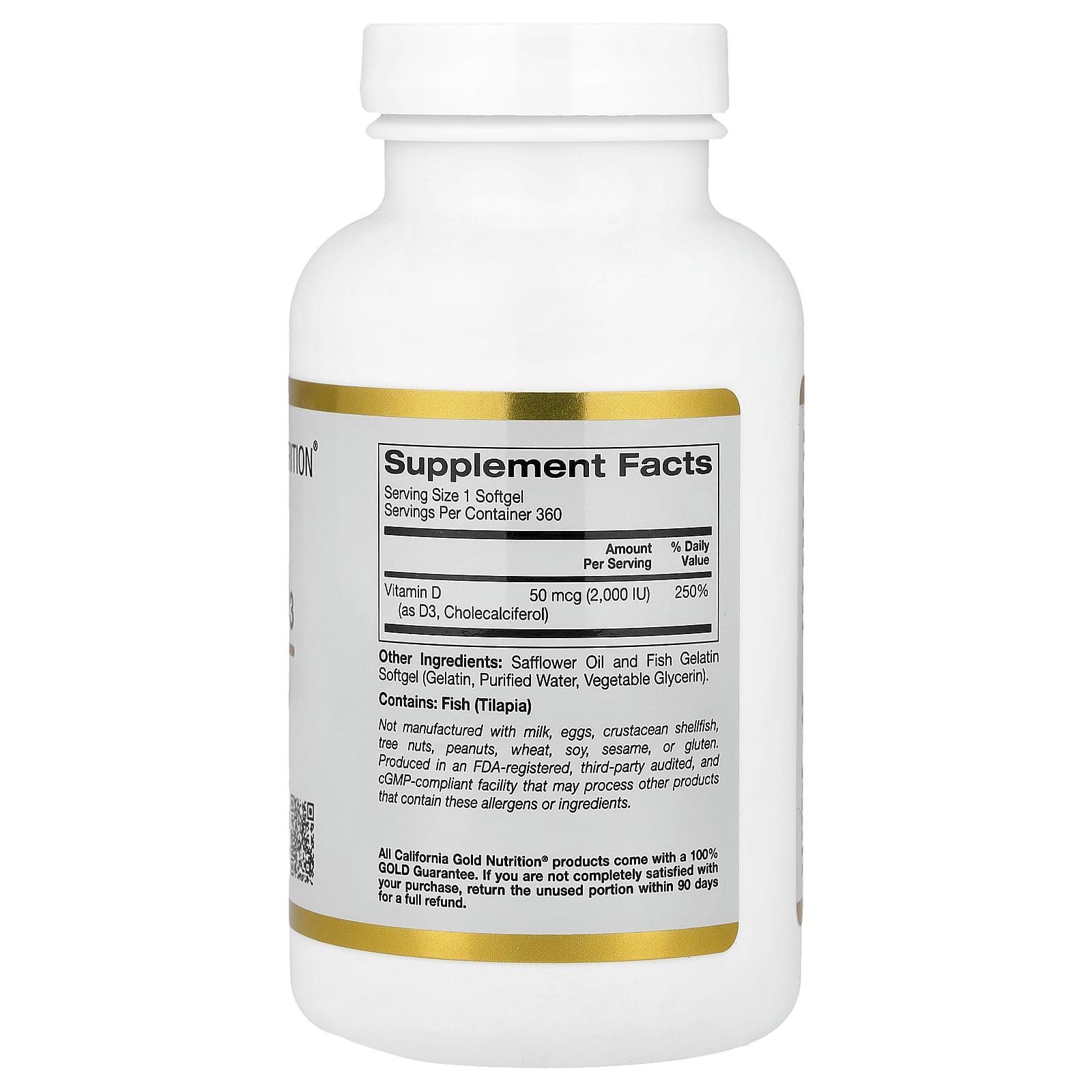 California Gold Nutrition Vitamin D3 50 mcg 2000 IU Fish Gelatin Softgels - Image 2