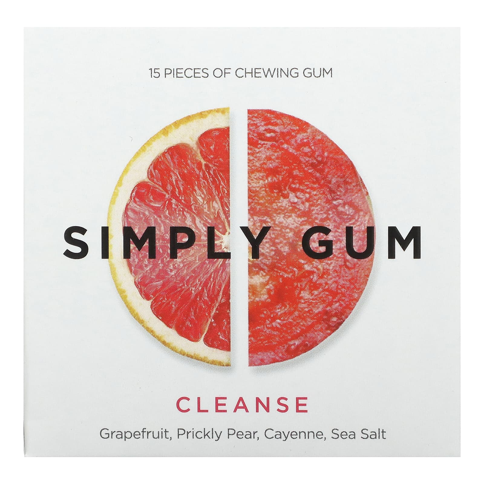 Simply Gum, Chewing Gum, Cleanse, Grapefruit, Prickly Pear, Cayenne, Sea Salt, 15 Pieces - Image 1