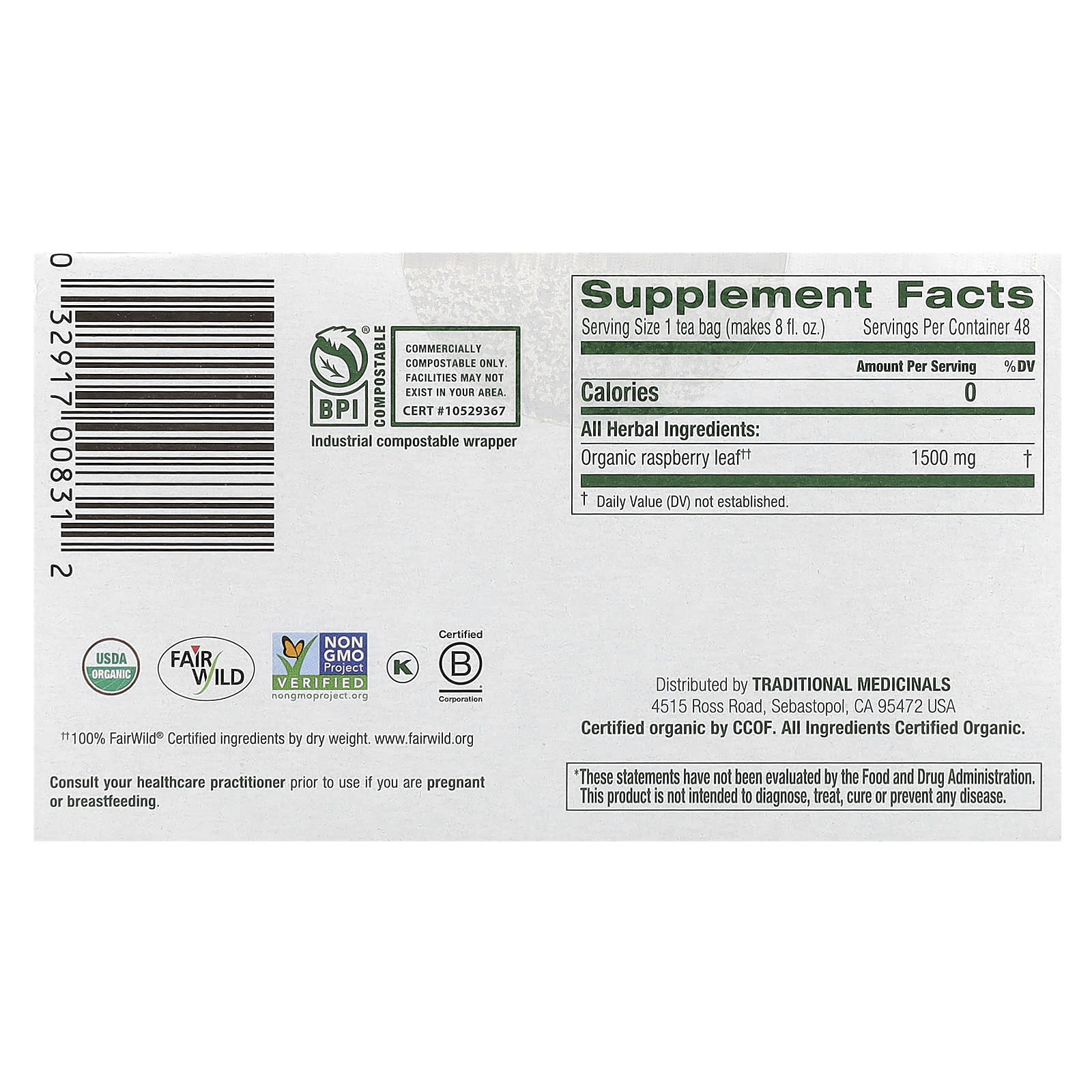 Traditional Medicinals, Organic Raspberry Leaf, Caffeine Free, 48 Wrapped Tea Bags, 2.53 oz (72 g) - Image 2
