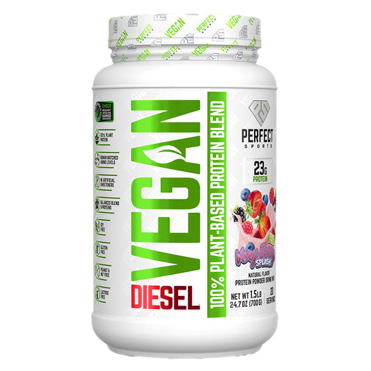 PERFECT Sports, Diesel, Vegan, 100% Plant-Based Protein Blend, Very Berry Splash, 1.5 lb (700 g) - Image 1