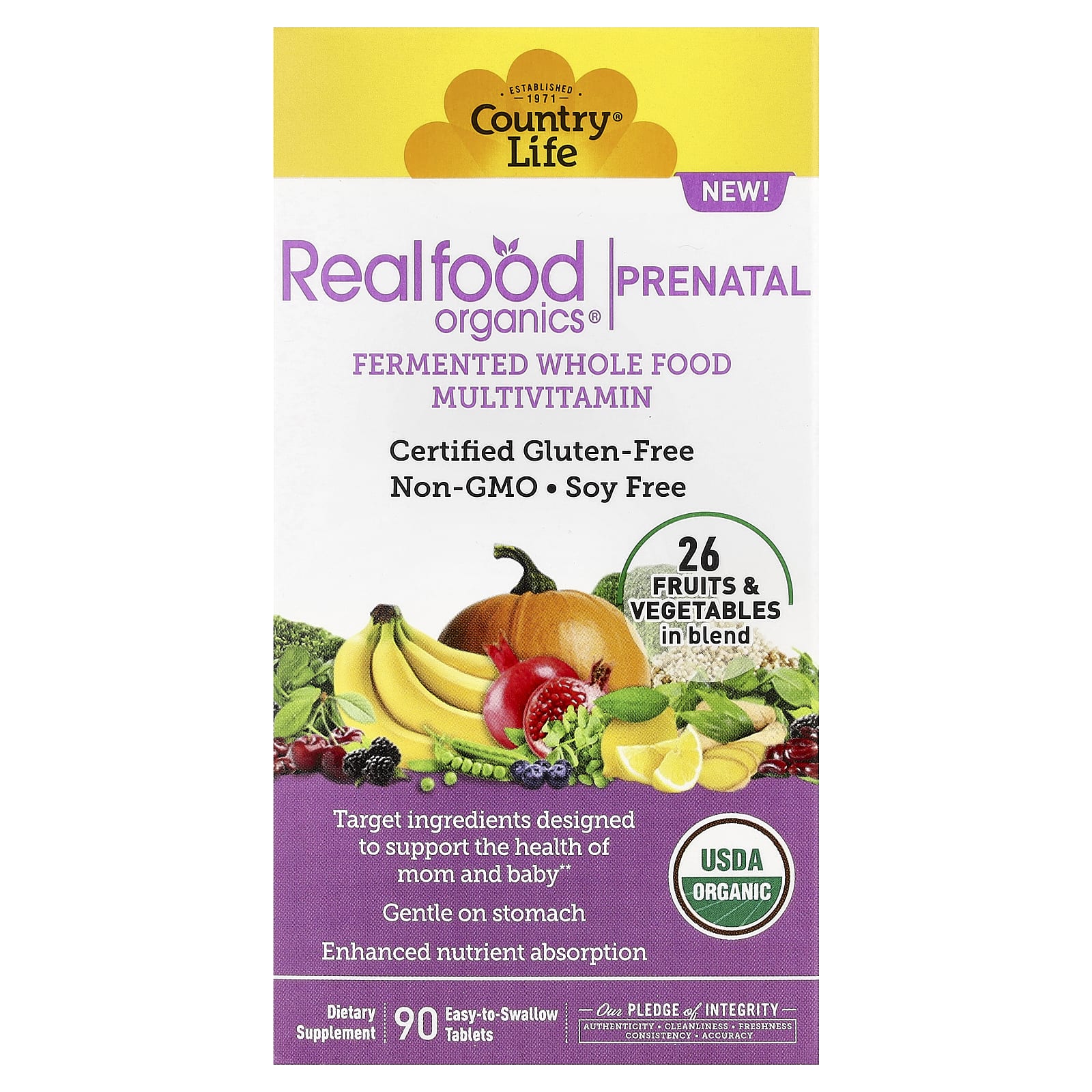 Country Life Realfood Organics Prenatal Multivitamin - 90 Tablets - Image 1