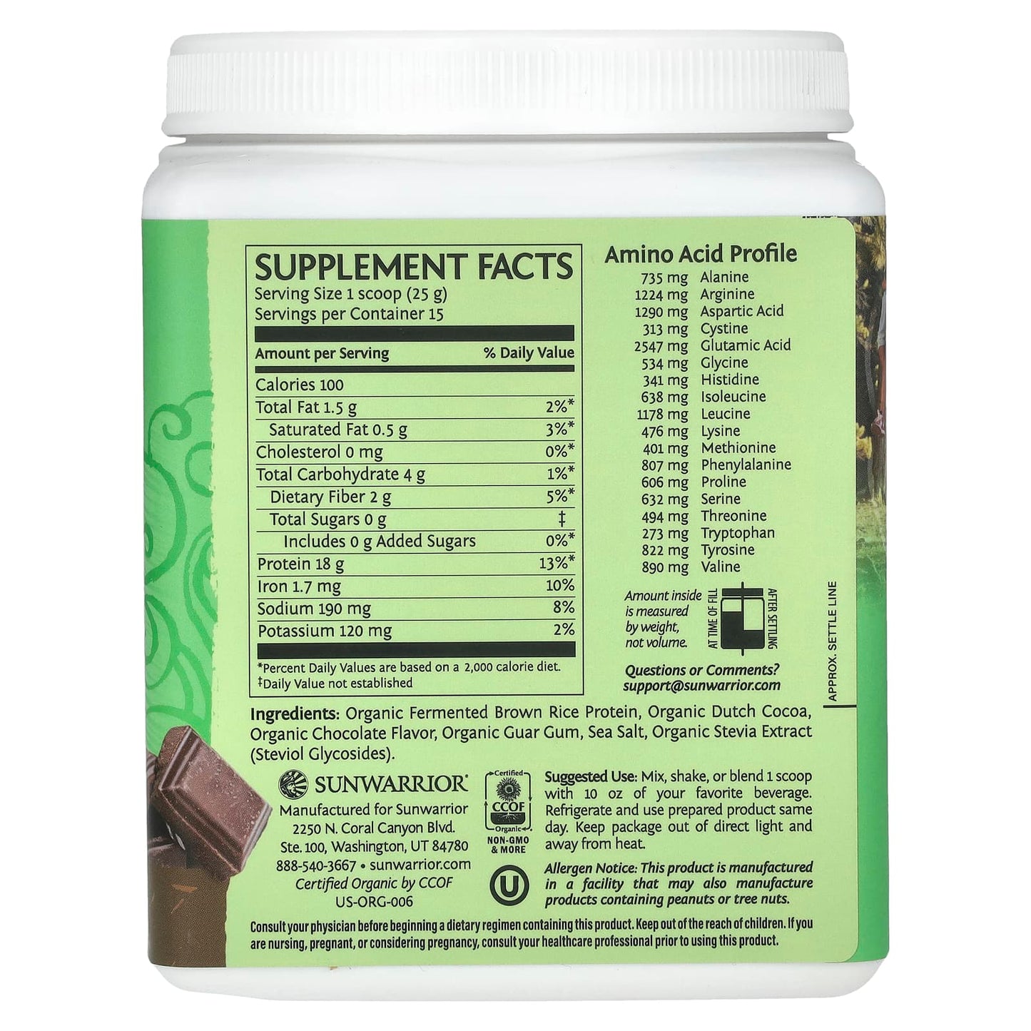 Sunwarrior, Classic Protein, Chocolate, 13.2 oz (375 g) - Image 2