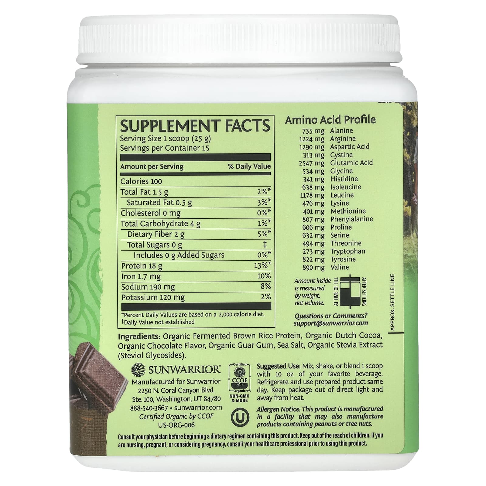 Sunwarrior, Classic Protein, Chocolate, 13.2 oz (375 g) - Image 2