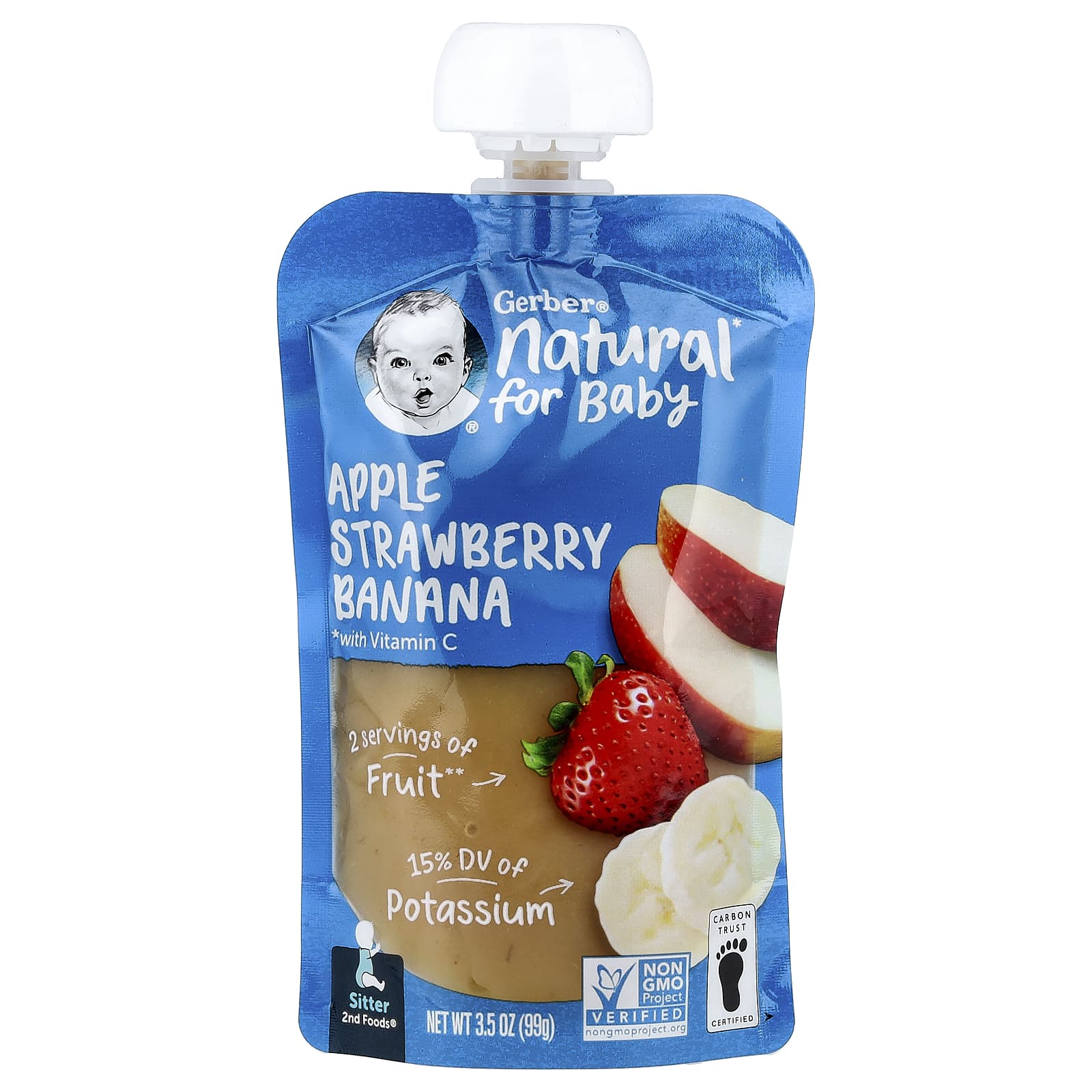 Gerber Natural 2nd Foods Baby Fruit Puree Pouches, Apple, Strawberry & Banana - Image 1