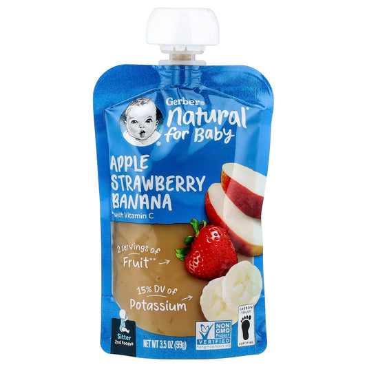 Gerber Natural 2nd Foods Baby Fruit Puree Pouches, Apple, Strawberry & Banana - Image 1