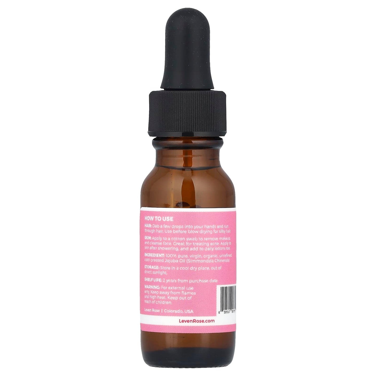 Leven Rose, 100% Pure & Organic Jojoba Oil, 0.5 fl oz (15 ml) - Image 2