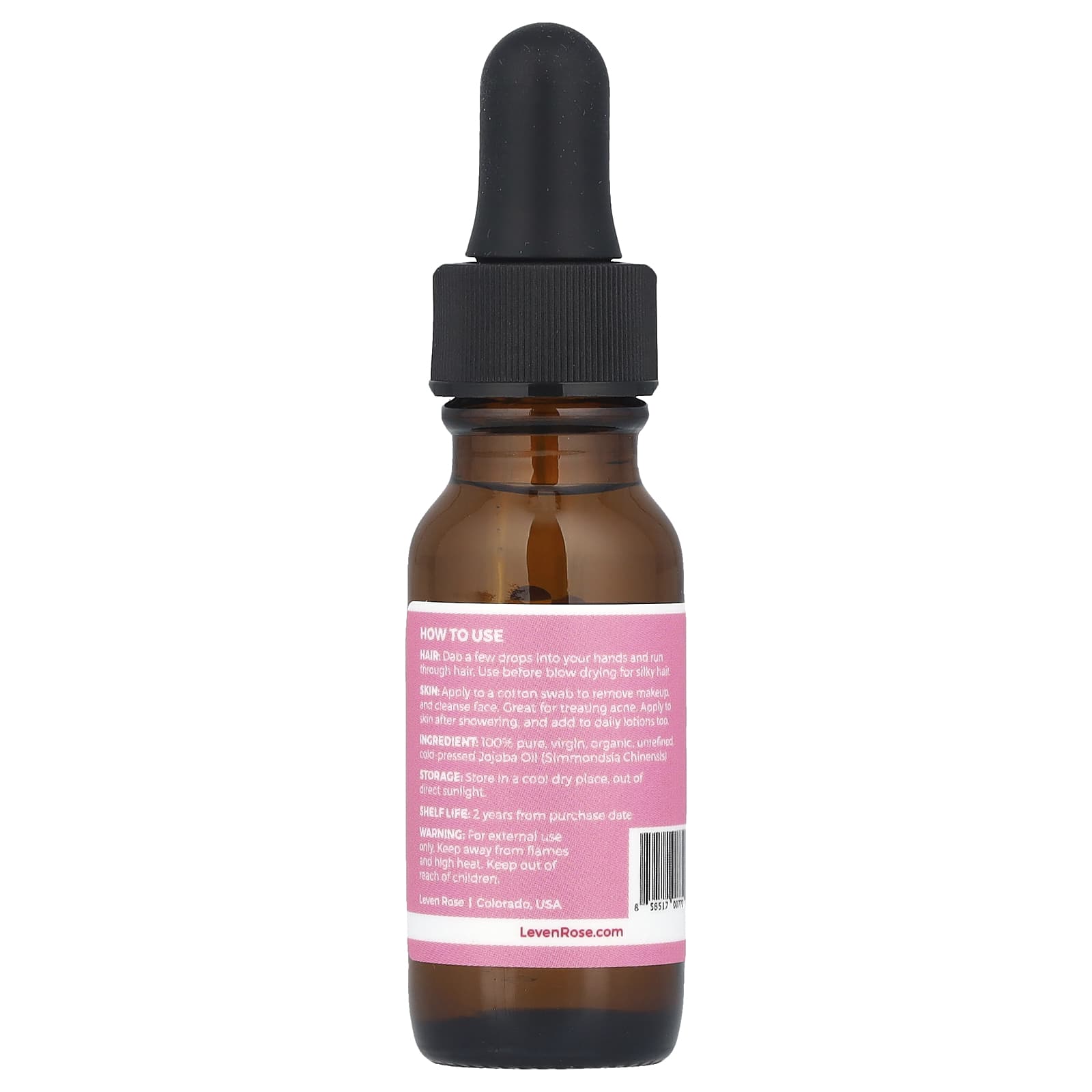Leven Rose, 100% Pure & Organic Jojoba Oil, 0.5 fl oz (15 ml) - Image 2