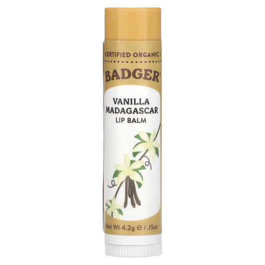 Badger Vanilla Madagascar Lip Balm, Cruelty-Free & Organic - Image 1