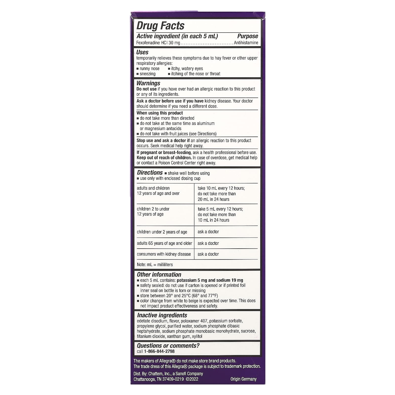 Allegra Grape Allergy Relief for Kids 2+, 12HR, 30mg, 8fl oz - Image 2