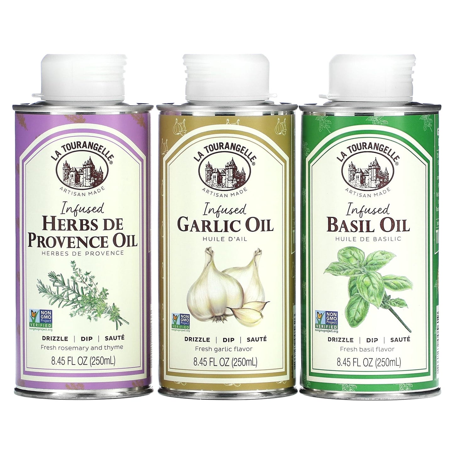 La Tourangelle, French Infused Trio Artisan Oils, 3 Cans, 8.45 fl oz (250 ml) Each - Image 2