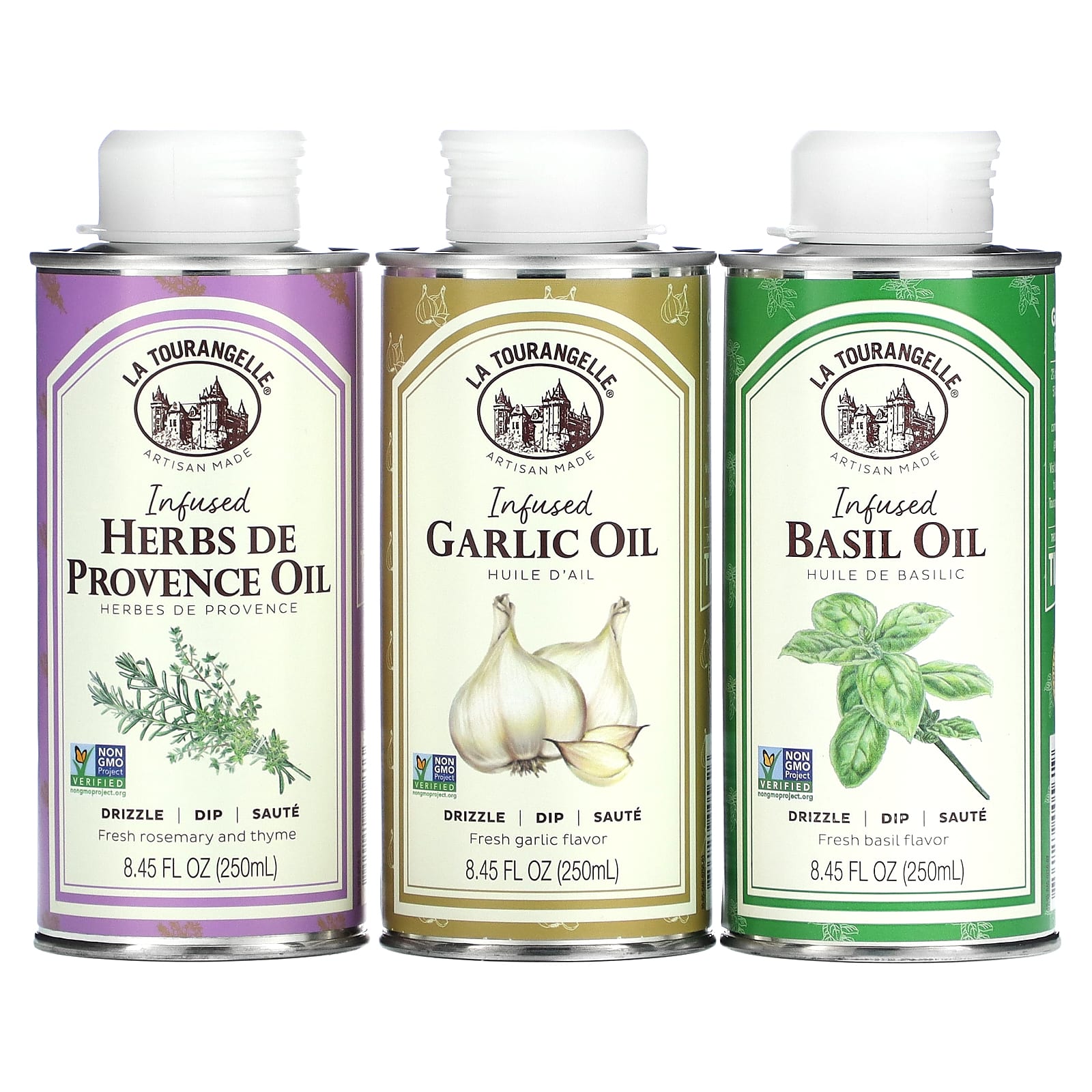 La Tourangelle, French Infused Trio Artisan Oils, 3 Cans, 8.45 fl oz (250 ml) Each - Image 2