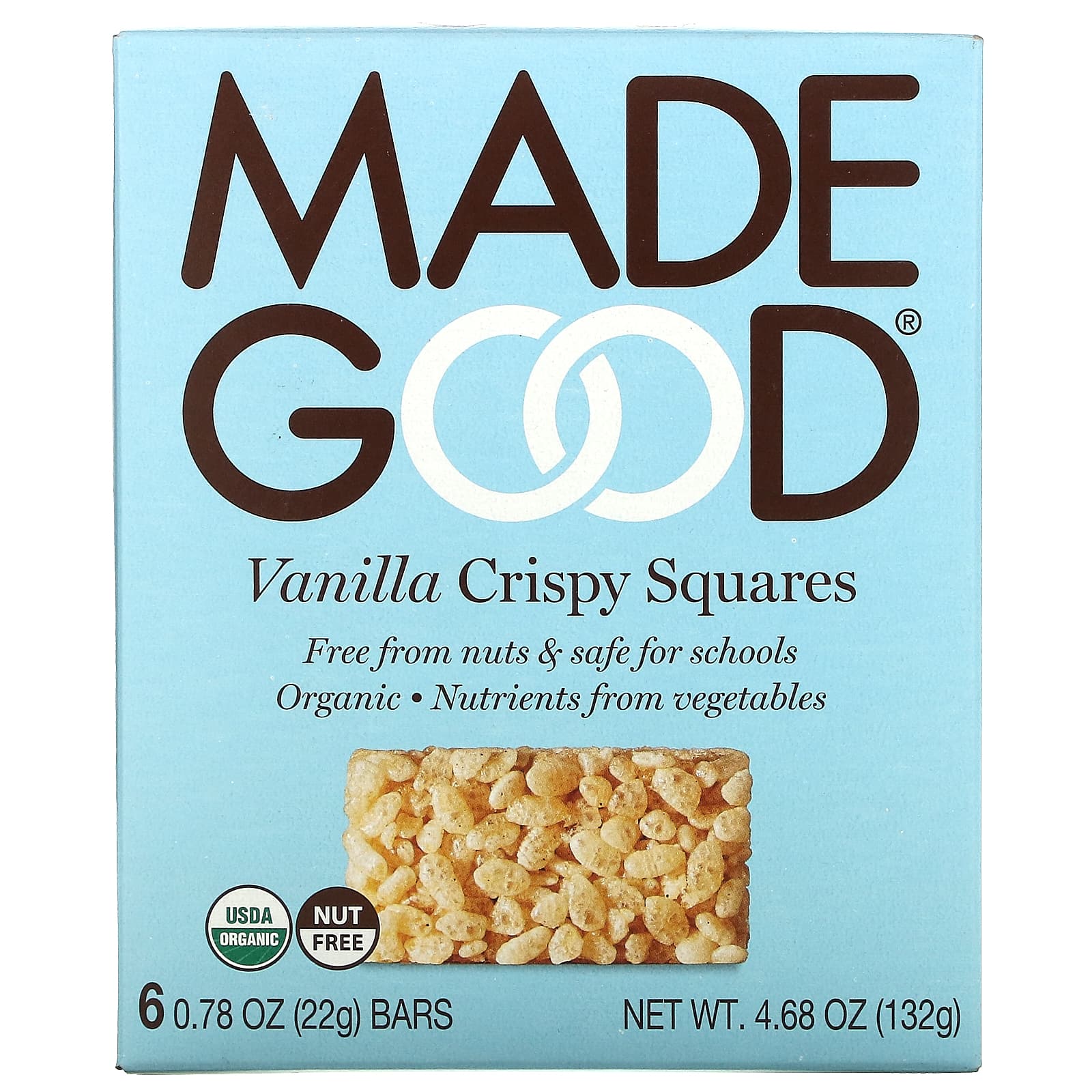 MadeGood, Crispy Squares, Vanilla, 6 Bars, 0.78 oz (22 g) Each - Image 1