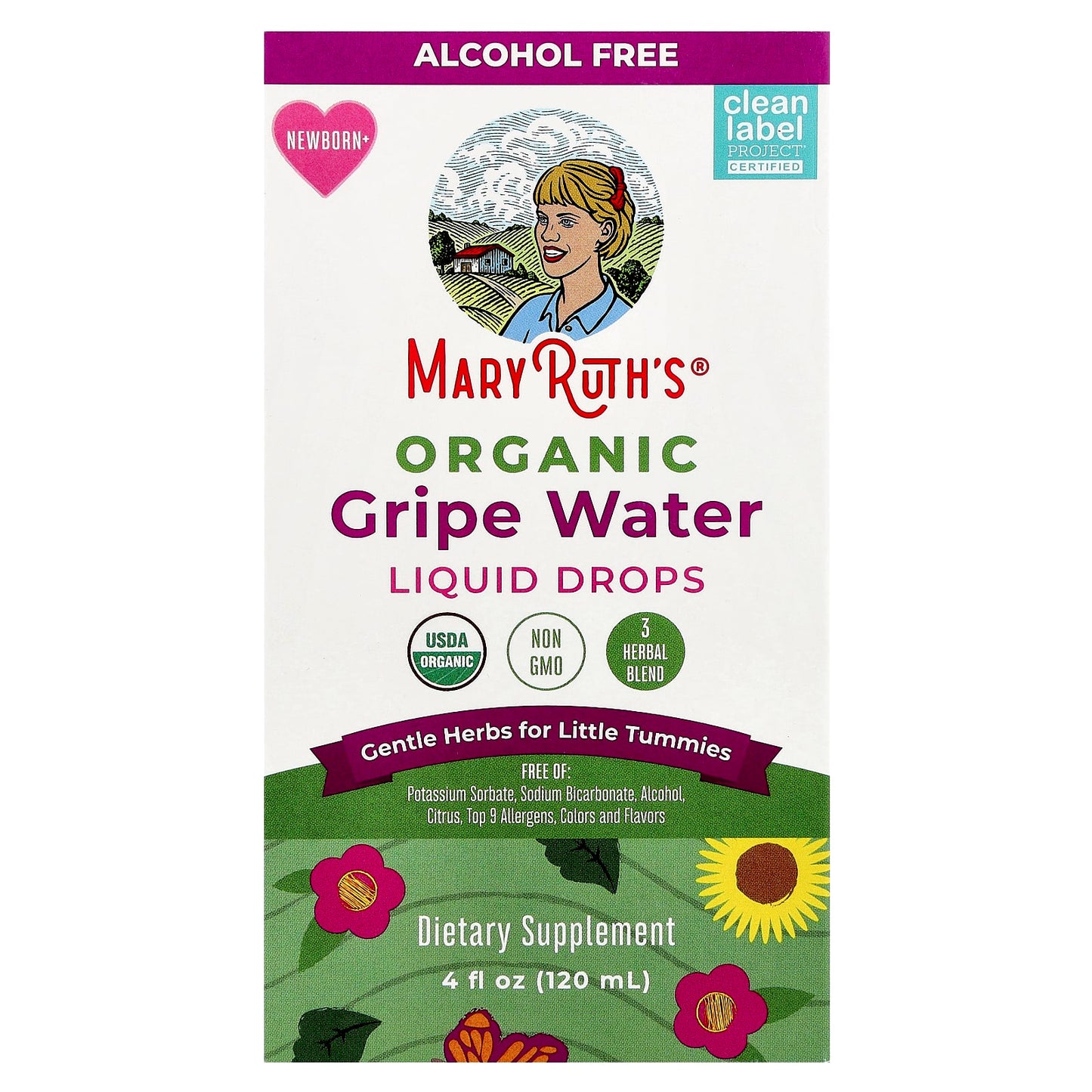 MaryRuth's, Organic Gripe Water Liquid Drops, Newborn+, 4 fl oz (120 ml) - Image 1