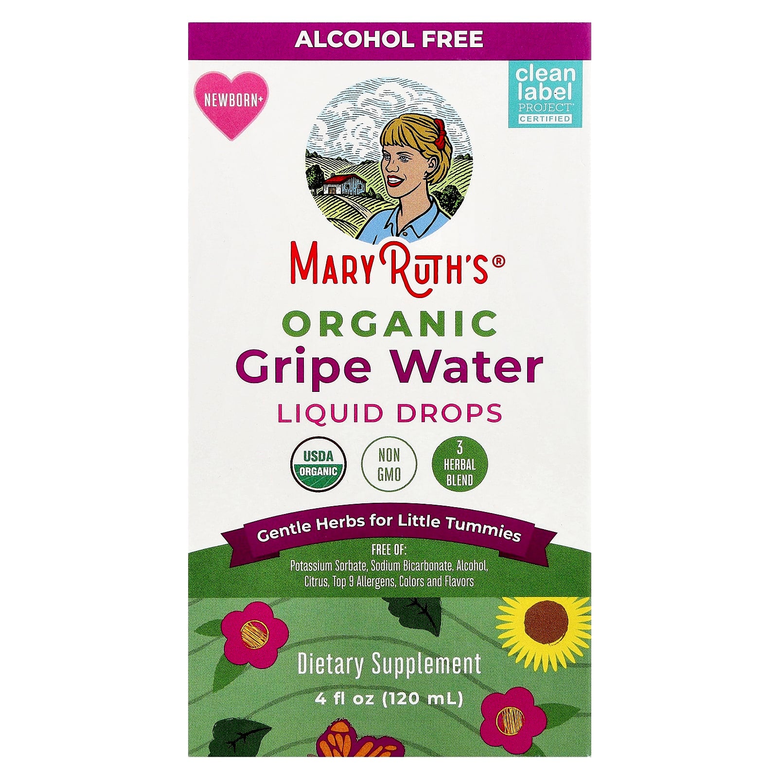 MaryRuth's, Organic Gripe Water Liquid Drops, Newborn+, 4 fl oz (120 ml) - Image 1